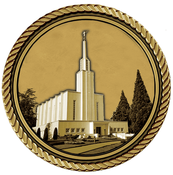 A gold colored picture of the lds temple.