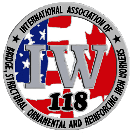 A logo of the international association of bridge, structural ornamental and reinforcing iron workers.