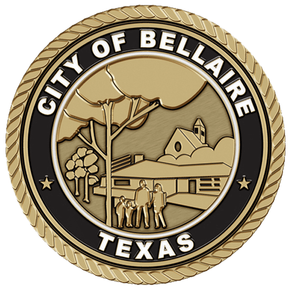 A gold seal with the city of bellaire in it.