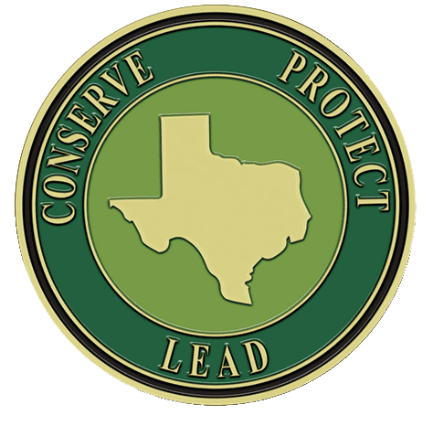 A green and gold seal with the state of texas in it.