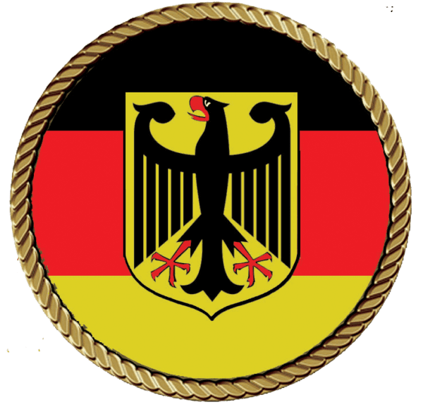 A picture of the german flag with a crest.