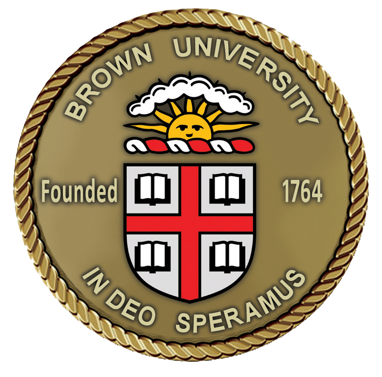 A brown university seal sitting on top of a green background.