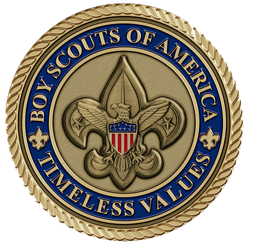 A gold and blue boy scouts of america emblem.